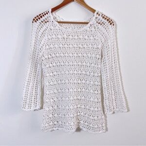 Westport Crochet Bell Sleeve Top White Sz M